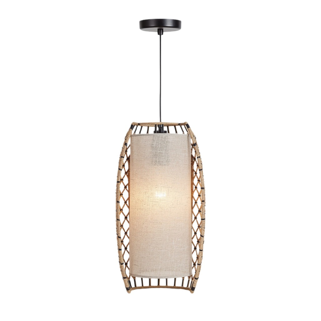 **Lampa wisząca z tkaniny i rattanu**
